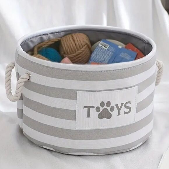 Dog’s *NEW* Light Gray & White Toy Basket w/Rope Handles (For Small Dogs) - Picture 1 of 10
